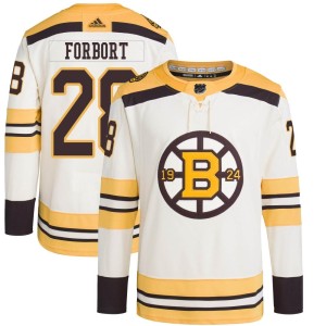 Derek Forbort Men's Adidas Boston Bruins Authentic Cream 100th Anniversary Primegreen Jersey