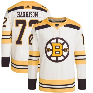 Brett Harrison Men's Adidas Boston Bruins Authentic Cream 100th Anniversary Primegreen Jersey