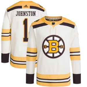 Eddie Johnston Men's Adidas Boston Bruins Authentic Cream 100th Anniversary Primegreen Jersey