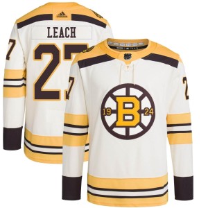 Reggie Leach Men's Adidas Boston Bruins Authentic Cream 100th Anniversary Primegreen Jersey