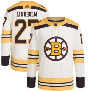 Hampus Lindholm Men's Adidas Boston Bruins Authentic Cream 100th Anniversary Primegreen Jersey