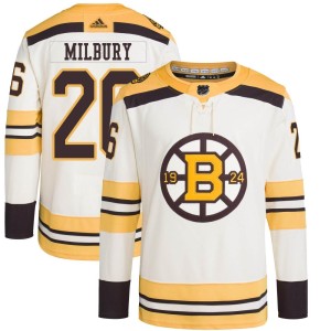 Mike Milbury Men's Adidas Boston Bruins Authentic Cream 100th Anniversary Primegreen Jersey