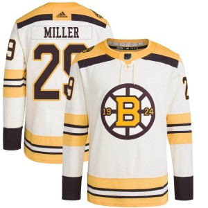 Jay Miller Men's Adidas Boston Bruins Authentic Cream 100th Anniversary Primegreen Jersey