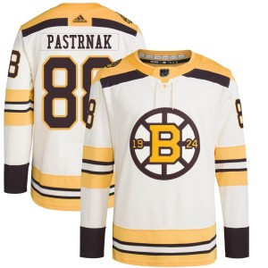 David Pastrnak Men's Adidas Boston Bruins Authentic Cream 100th Anniversary Primegreen Jersey