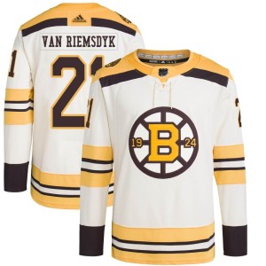 James van Riemsdyk Men's Adidas Boston Bruins Authentic Cream 100th Anniversary Primegreen Jersey