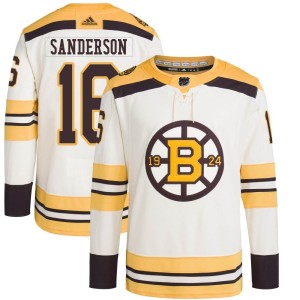Derek Sanderson Men's Adidas Boston Bruins Authentic Cream 100th Anniversary Primegreen Jersey