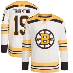 Joe Thornton Men's Adidas Boston Bruins Authentic Cream 100th Anniversary Primegreen Jersey