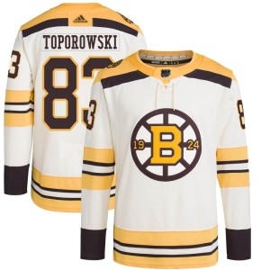 Luke Toporowski Men's Adidas Boston Bruins Authentic Cream 100th Anniversary Primegreen Jersey