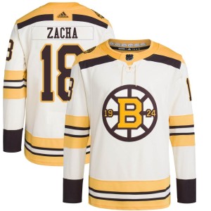 Pavel Zacha Men's Adidas Boston Bruins Authentic Cream 100th Anniversary Primegreen Jersey