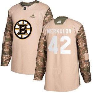 Georgii Merkulov Men's Adidas Boston Bruins Authentic Camo Veterans Day Practice Jersey