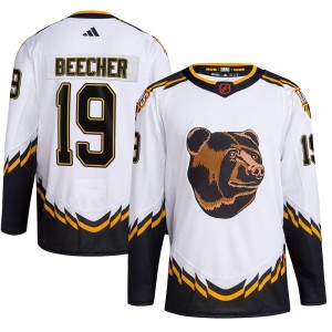 Johnny Beecher Youth Adidas Boston Bruins Authentic White Reverse Retro 2.0 Jersey