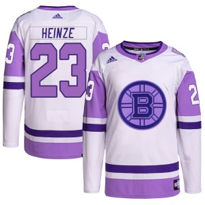 Steve Heinze Youth Adidas Boston Bruins Authentic White/Purple Hockey Fights Cancer Primegreen Jersey