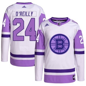 Terry O'Reilly Youth Adidas Boston Bruins Authentic White/Purple Hockey Fights Cancer Primegreen Jersey