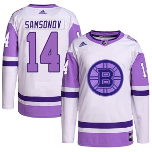 Sergei Samsonov Youth Adidas Boston Bruins Authentic White/Purple Hockey Fights Cancer Primegreen Jersey