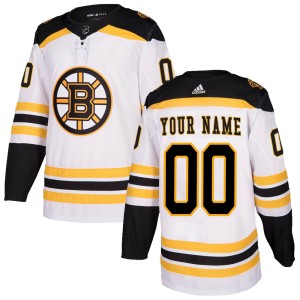 Custom Men's Adidas Boston Bruins Authentic White Custom Away Jersey