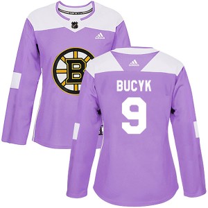 Johnny Bucyk Women's Adidas Boston Bruins Authentic Purple Fights Cancer Practice Jersey