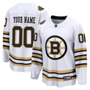 Custom Men's Fanatics Branded Boston Bruins Premier White Custom Breakaway 100th Anniversary Jersey