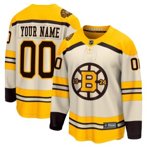 Custom Men's Fanatics Branded Boston Bruins Premier Cream Custom Breakaway 100th Anniversary Jersey