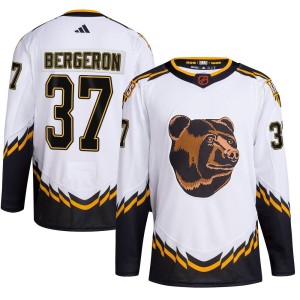 Patrice Bergeron Men's Adidas Boston Bruins Authentic White Reverse Retro 2.0 Jersey