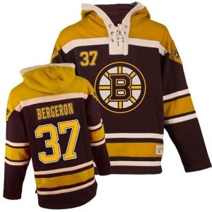 Patrice Bergeron Youth Boston Bruins Authentic Black Old Time Hockey Sawyer Hooded Sweatshirt