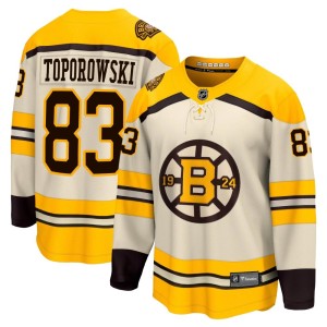 Luke Toporowski Youth Fanatics Branded Boston Bruins Premier Cream Breakaway 100th Anniversary Jersey