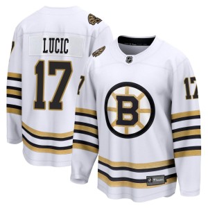Milan Lucic Youth Fanatics Branded Boston Bruins Premier White Breakaway 100th Anniversary Jersey