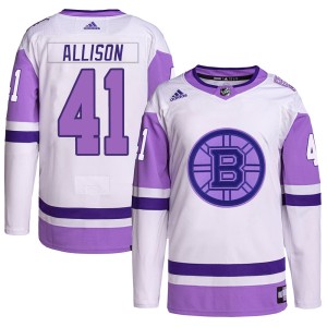 Jason Allison Men's Adidas Boston Bruins Authentic White/Purple Hockey Fights Cancer Primegreen Jersey