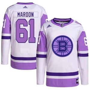 Pat Maroon Men's Adidas Boston Bruins Authentic White/Purple Hockey Fights Cancer Primegreen Jersey