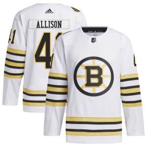 Jason Allison Men's Adidas Boston Bruins Authentic White 100th Anniversary Primegreen Jersey