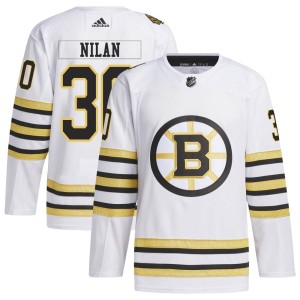 Chris Nilan Men's Adidas Boston Bruins Authentic White 100th Anniversary Primegreen Jersey