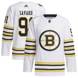 Marc Savard Men's Adidas Boston Bruins Authentic White 100th Anniversary Primegreen Jersey