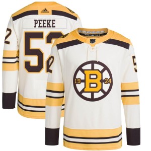 Andrew Peeke Youth Adidas Boston Bruins Authentic Cream 100th Anniversary Primegreen Jersey