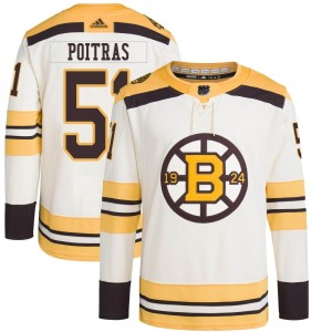 Matthew Poitras Youth Adidas Boston Bruins Authentic Cream 100th Anniversary Primegreen Jersey