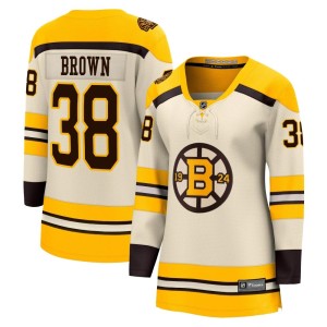 Patrick Brown Women's Fanatics Branded Boston Bruins Premier Brown Breakaway Cream 100th Anniversary Jersey