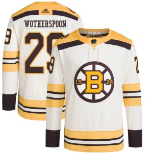 Parker Wotherspoon Men's Adidas Boston Bruins Authentic Cream 100th Anniversary Primegreen Jersey