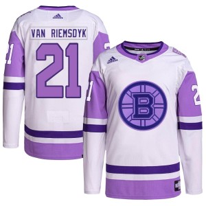 James van Riemsdyk Youth Adidas Boston Bruins Authentic White/Purple Hockey Fights Cancer Primegreen Jersey